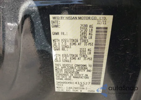 2012 Nissan Frontier Sv from USA, damaged, VIN 1N6AD0ER9CC415527